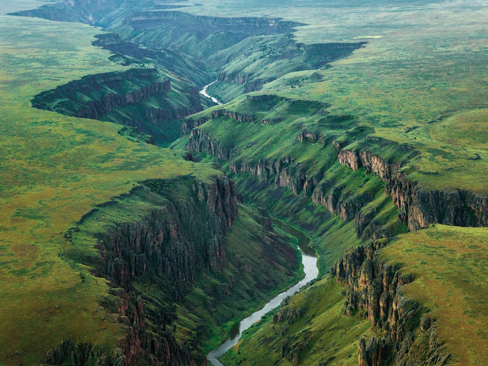 Aerial view along a rift valley